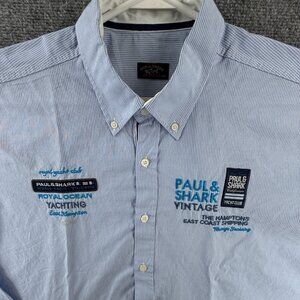 Paul & Shark Button-Down All Cotton Striped 4XL Blue Men Shirt Nautical Casual